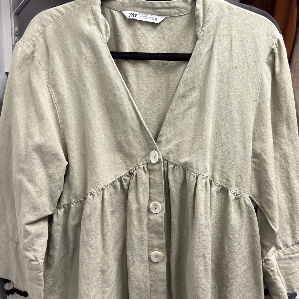 Zara Women's Sage Green Blouse/dress with Buttons